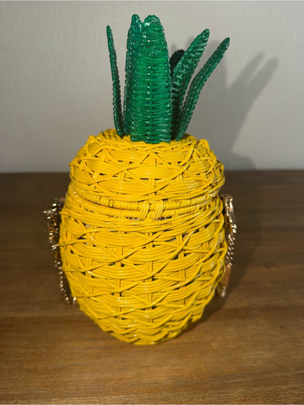 Michael Kors Yellow Pineapple Woven Crossbody Phone Case with Green Top